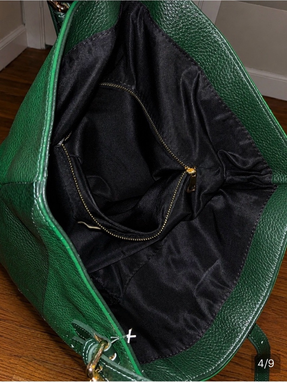 Michelle Vale Leather Green Black Colorblock Shoulder Bag Removable Zip Pouch - Picture 4 of 9